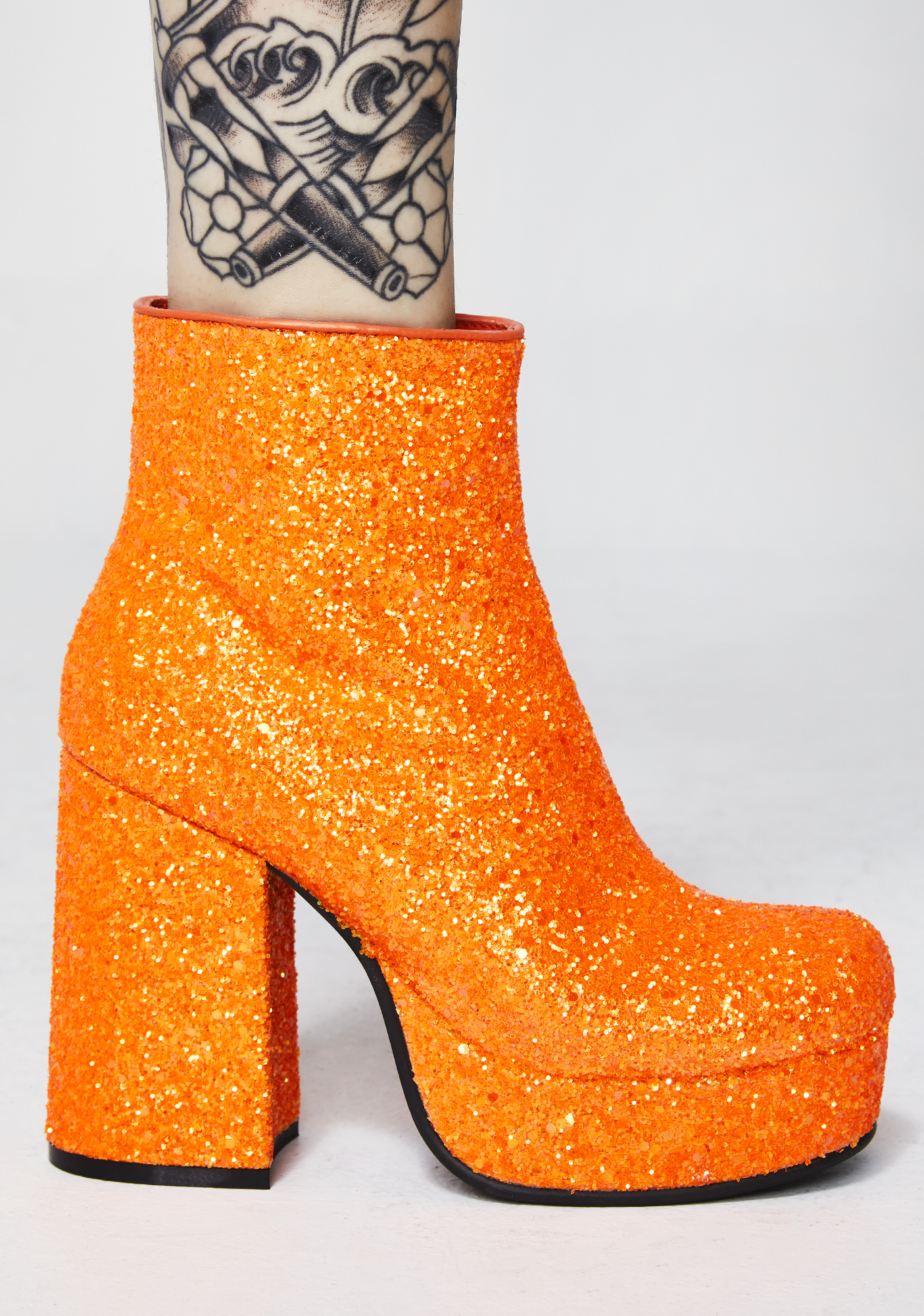 orange glitter boots