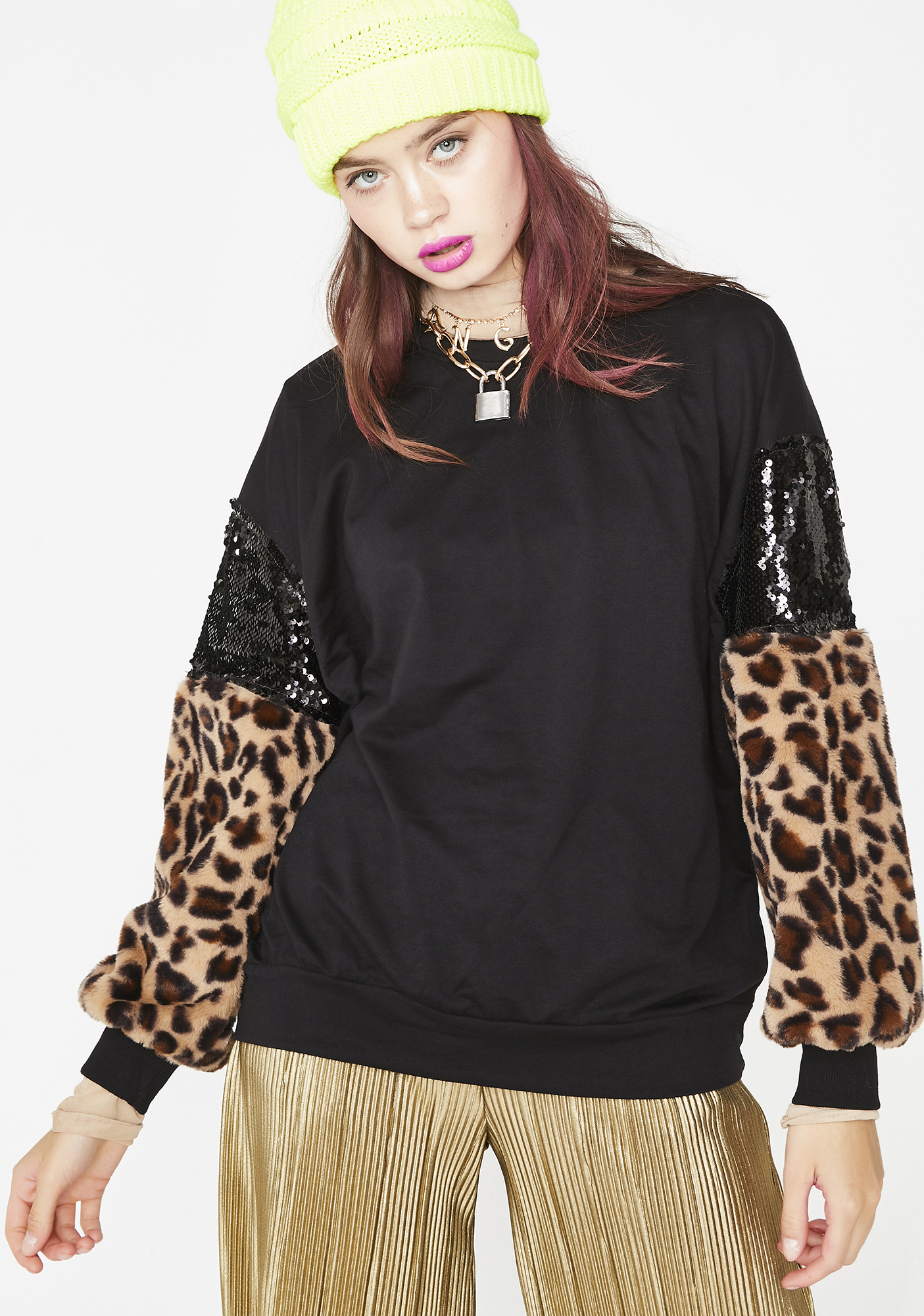 sequin sleeve sweatshirt