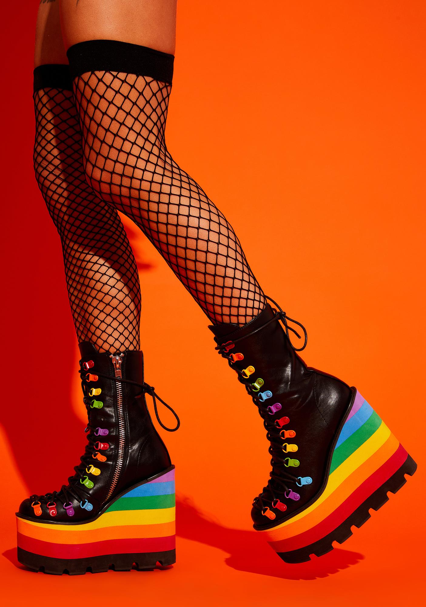 Club Exx Lace Up Rainbow Platform Ankle Boots Black Dolls Kill
