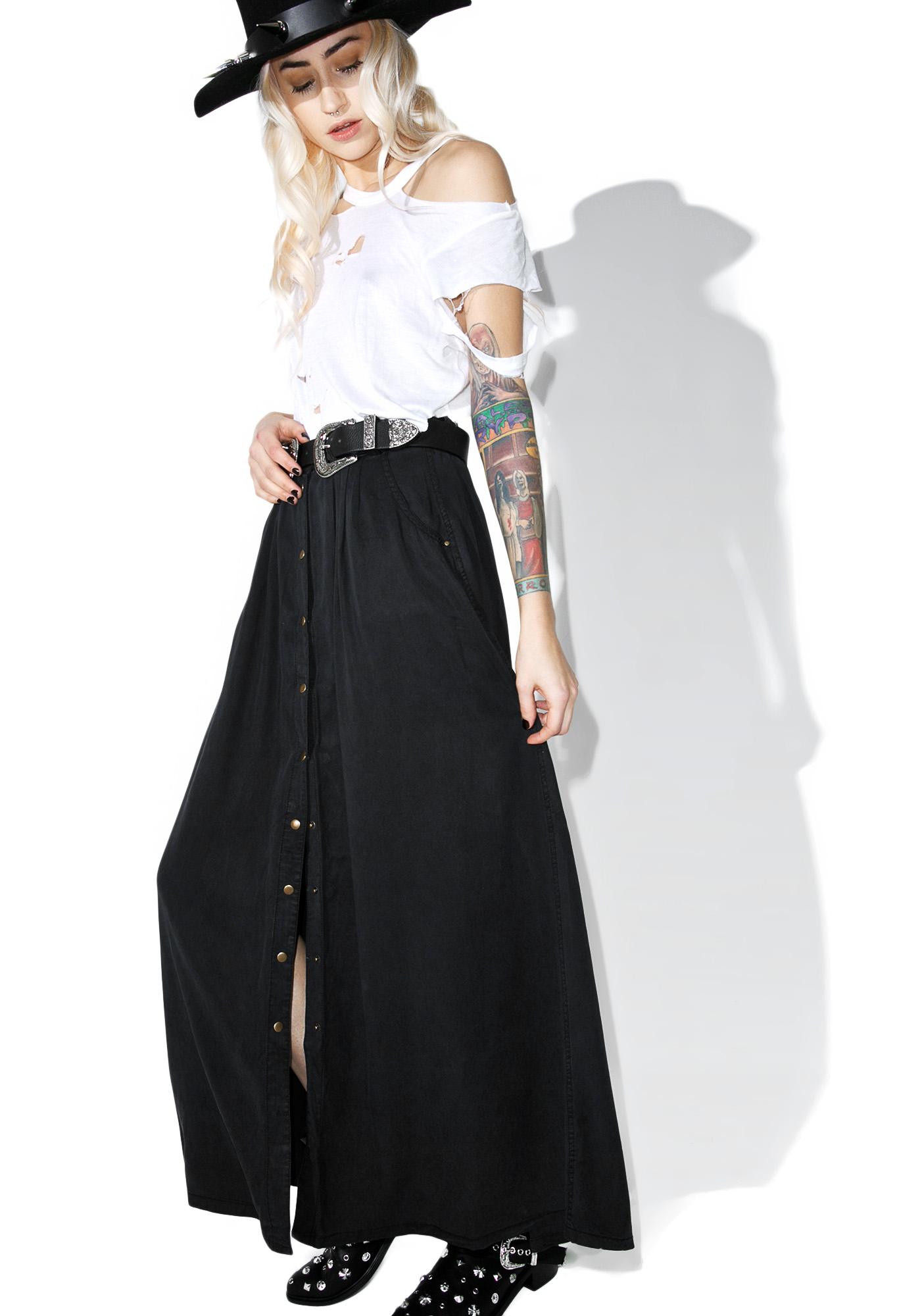 Black Button Maxi Skirt | Dolls Kill