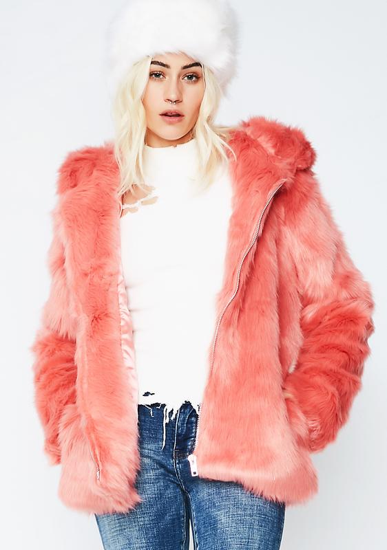 peach fur coat
