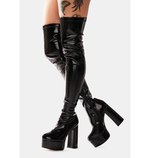 vinyl thigh high boots