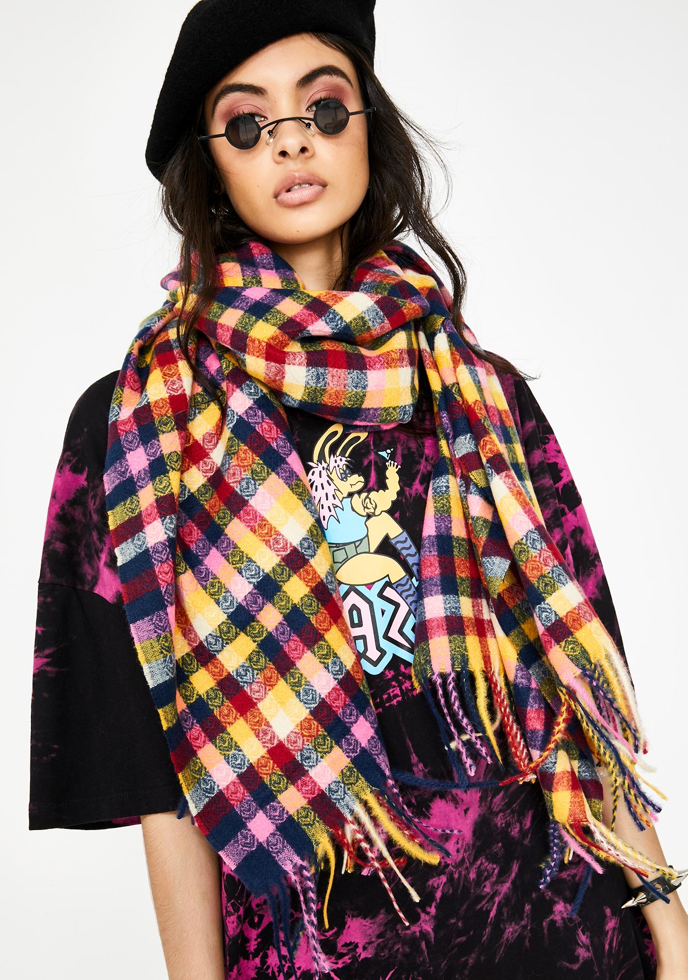 purple and yellow plaid scarf