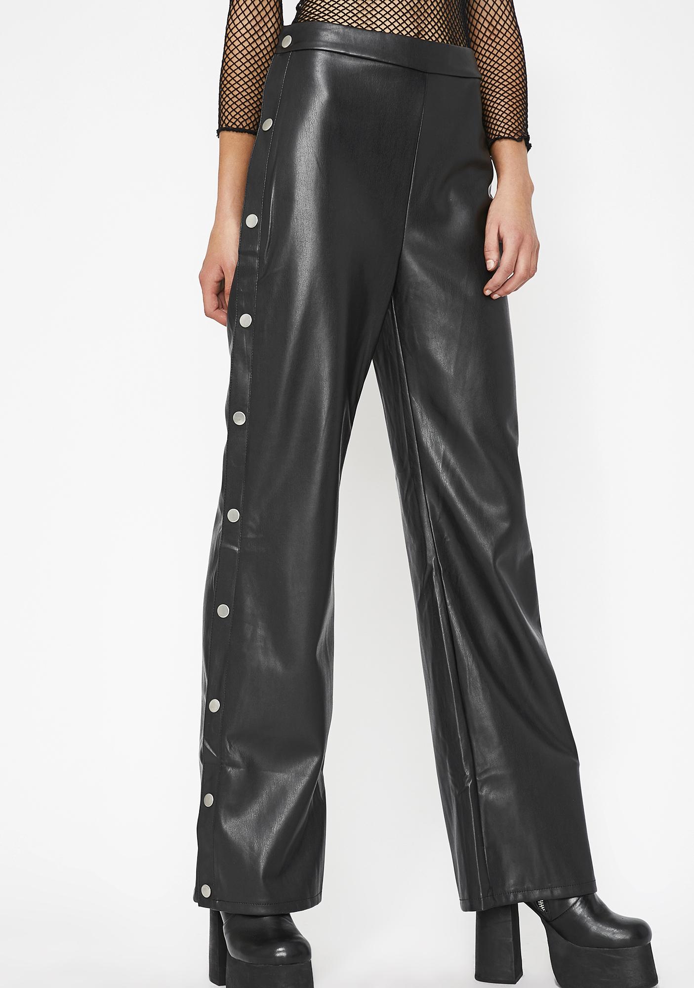 Black Vegan Leather Popper Pants | Dolls Kill