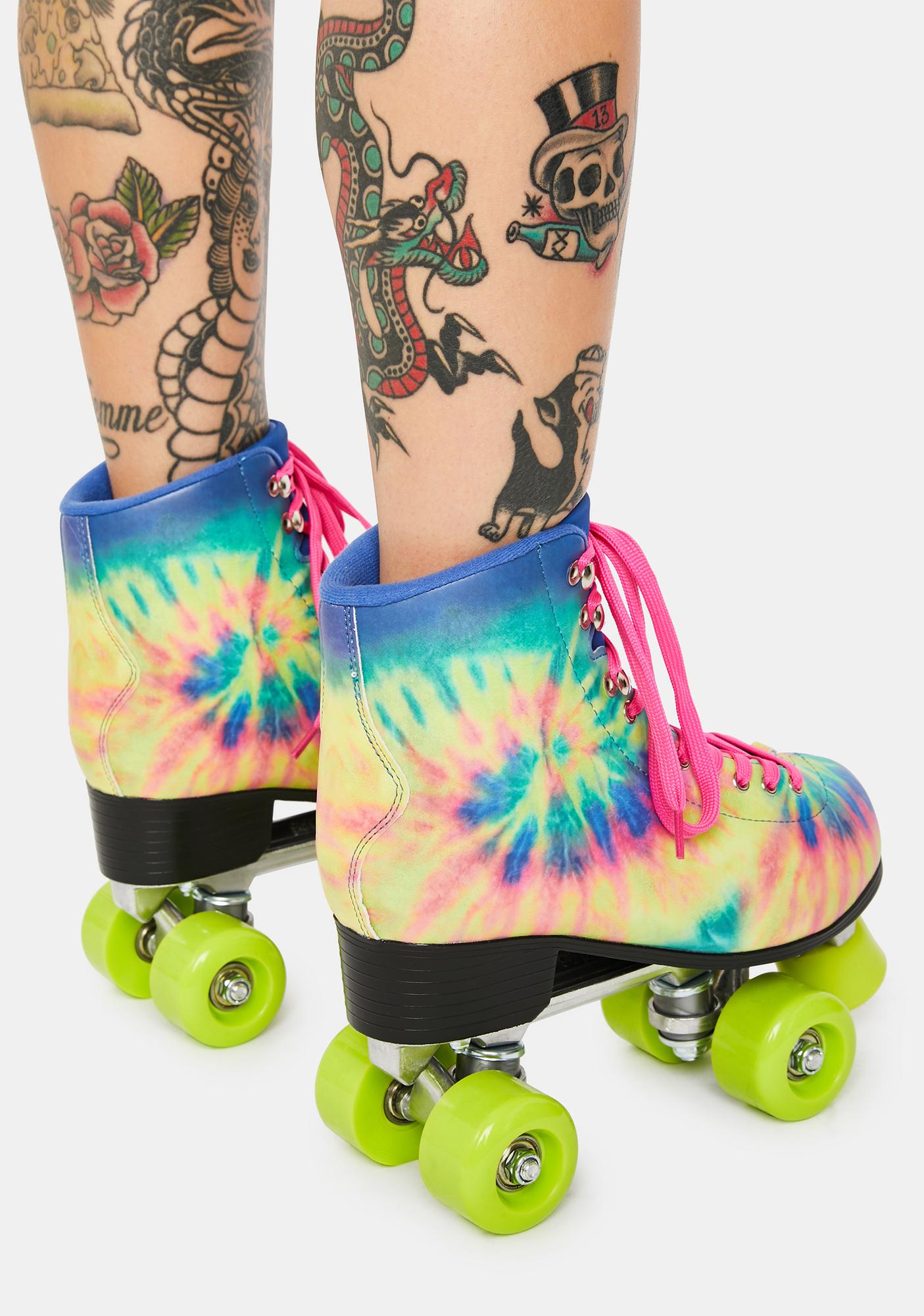Lace Up Roller Skates - Rainbow Tie Dye | Dolls Kill