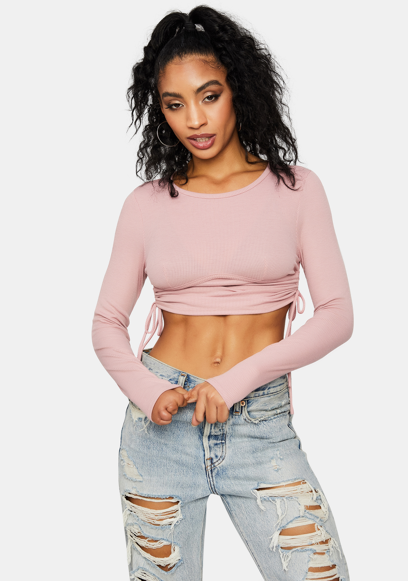Long Sleeve Underwire Crop Top Pink Dolls Kill
