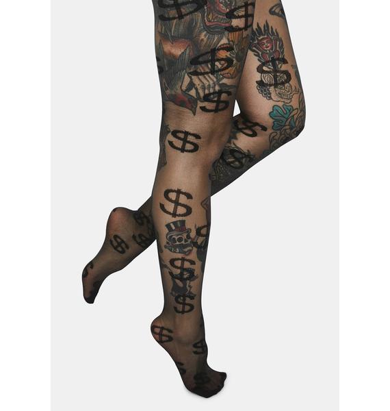 Dollar Signs Sheer Tights Black Dolls Kill
