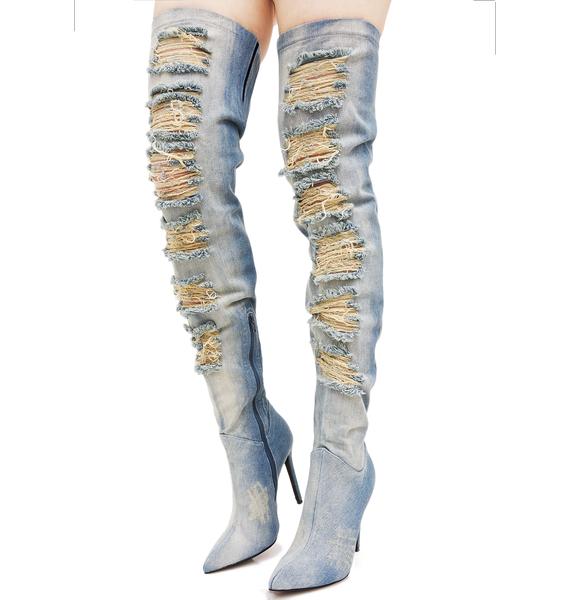 denim thigh high boots size 12