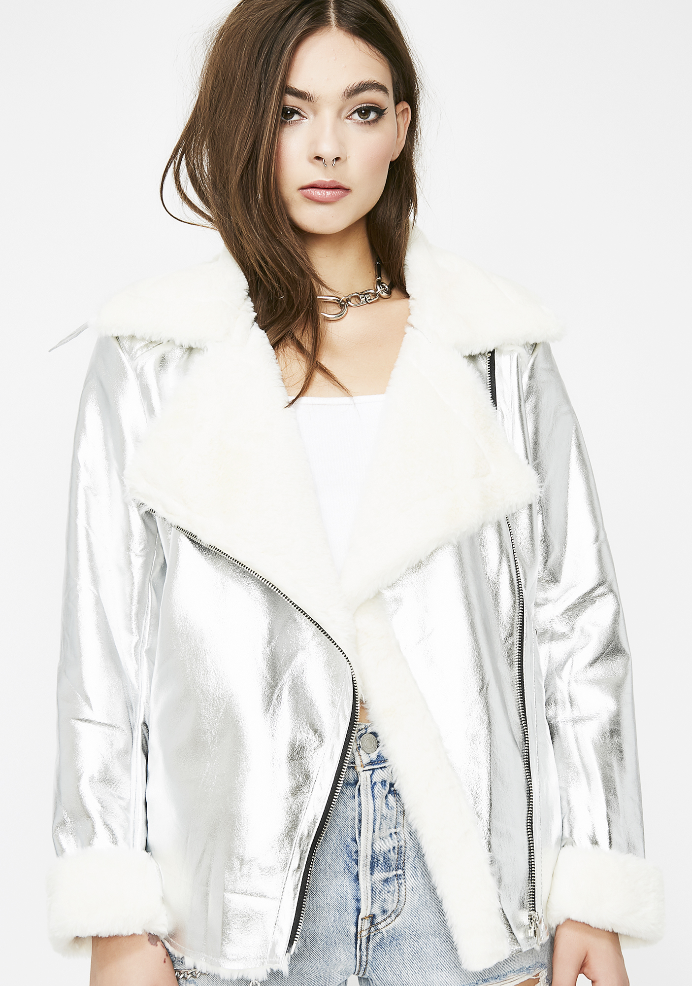 metallic aviator jacket