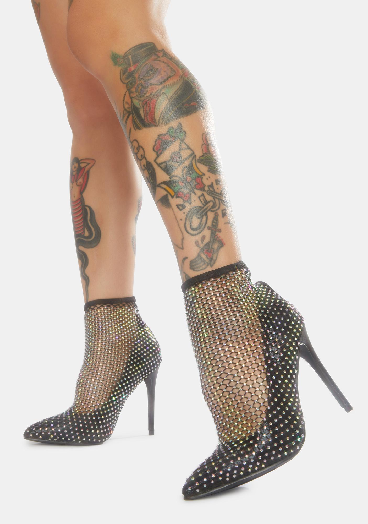 Rhinestone Bling Heels With Pointed Toe Black Dolls Kill