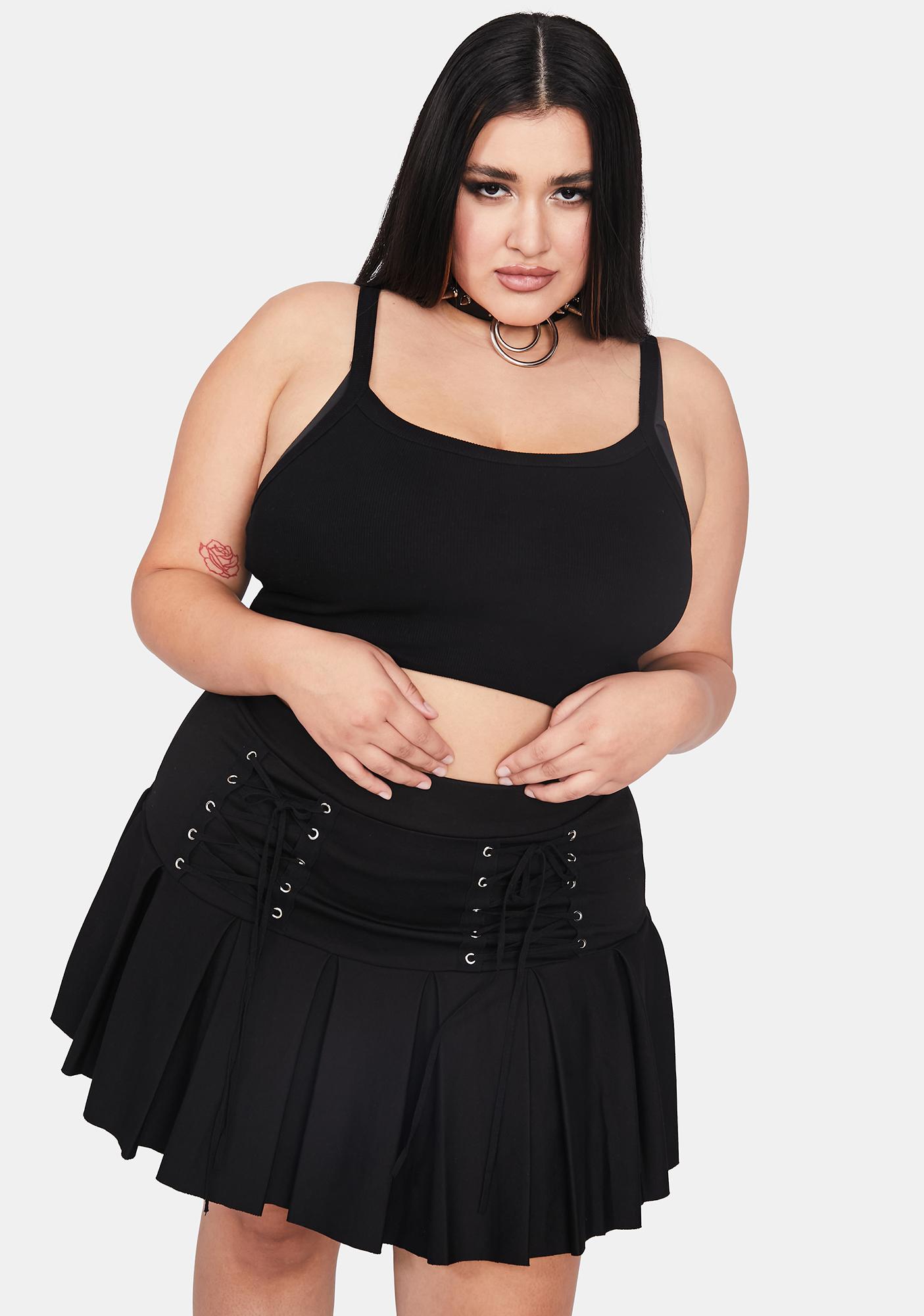 Mini skirts size 34 Plus Size Lace Up Pleated Skirt Black Dolls Kill