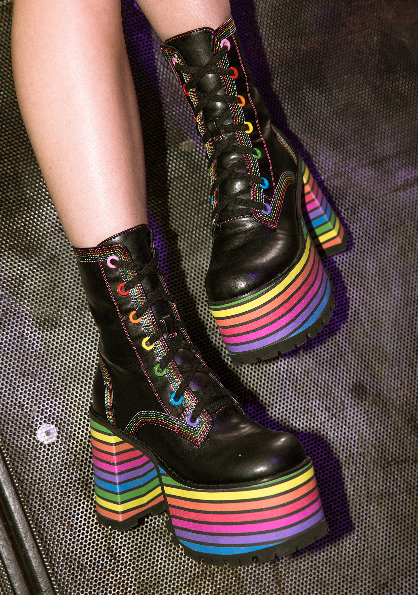 Club Exx Rainbow Striped Platform Lace Up Boots Dolls Kill 0161