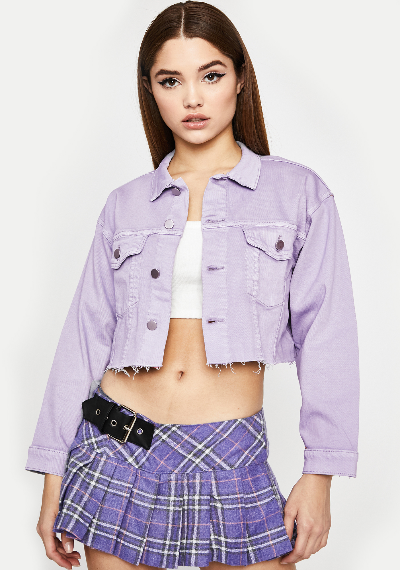cropped purple denim jacket