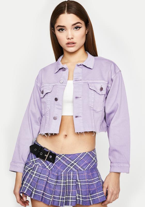 purple cropped denim jacket