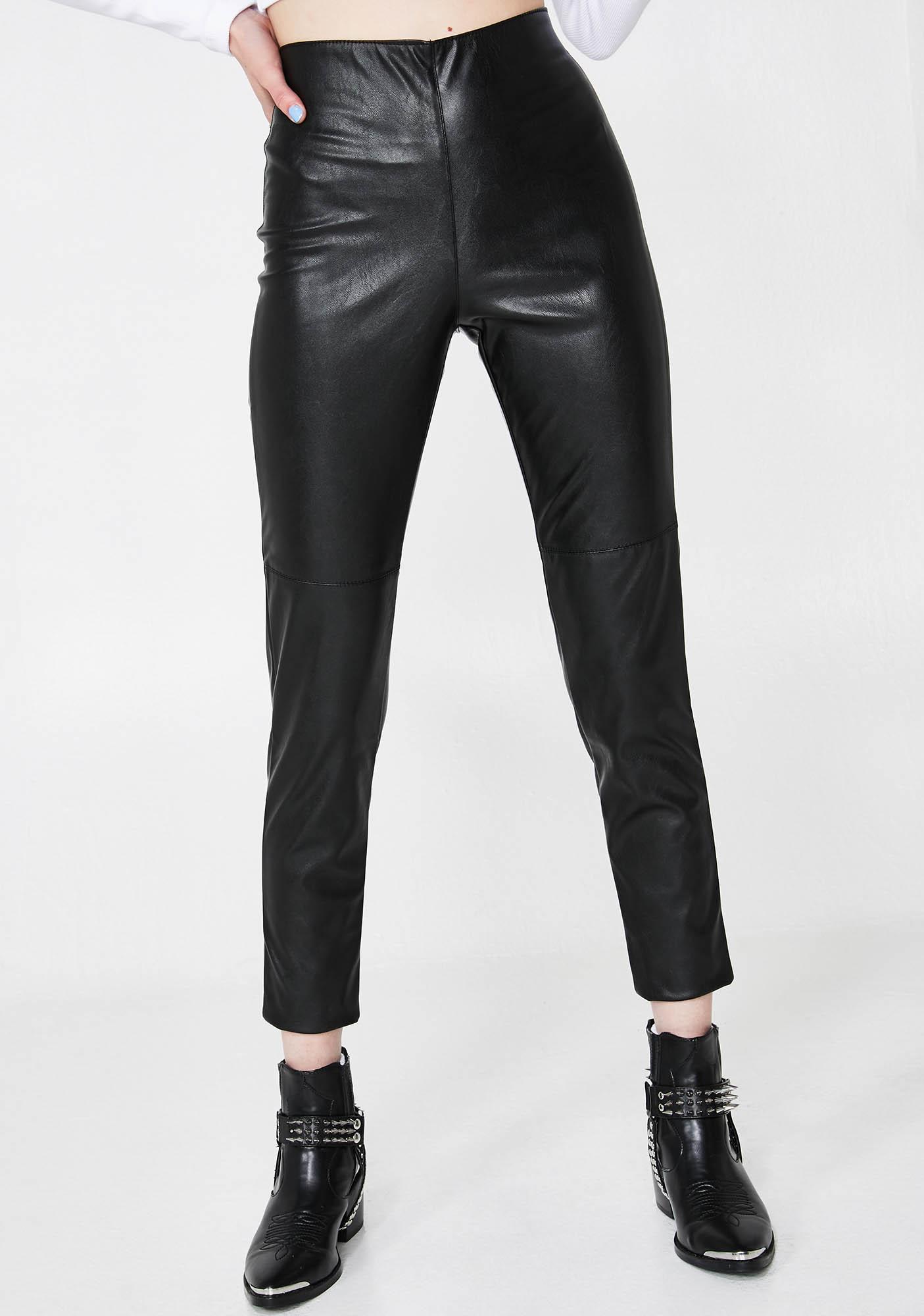 black vinyl skinny pants