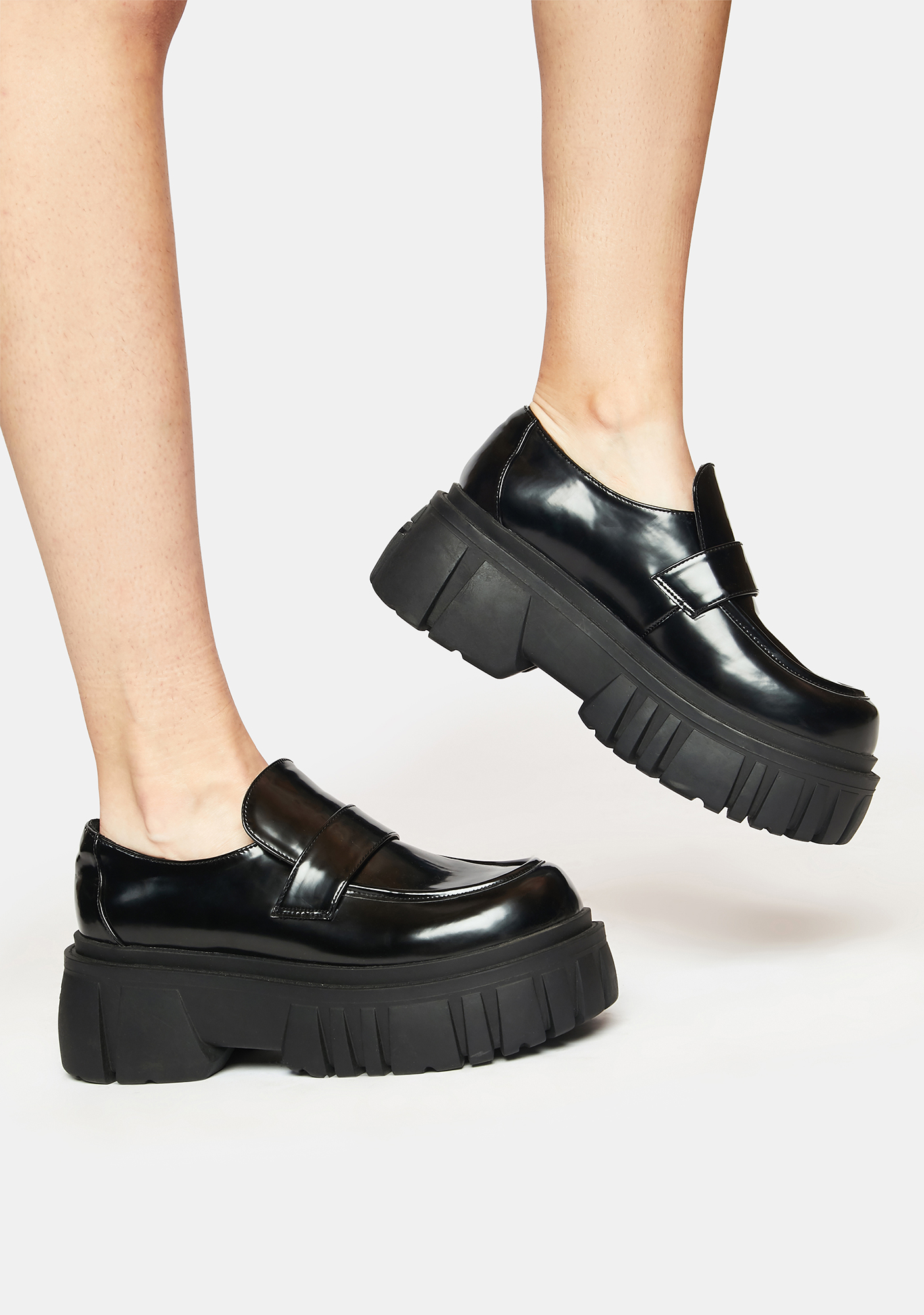 Current Mood Faux Leather Platform Loafers Black Dolls Kill 0584