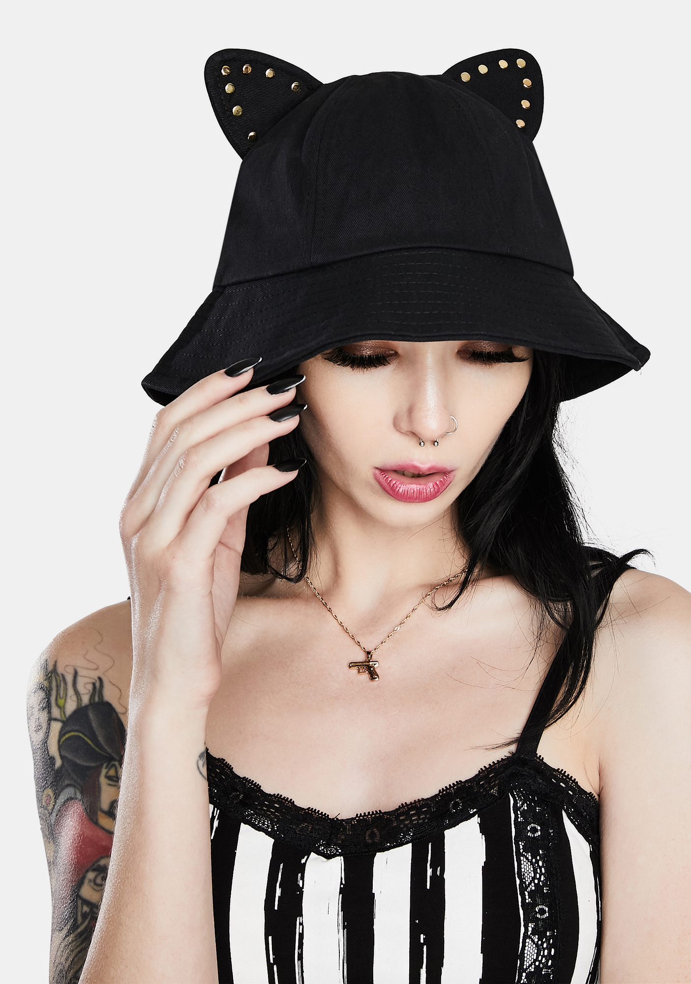 Studded Cat Ear Bucket Hat Black Dolls Kill