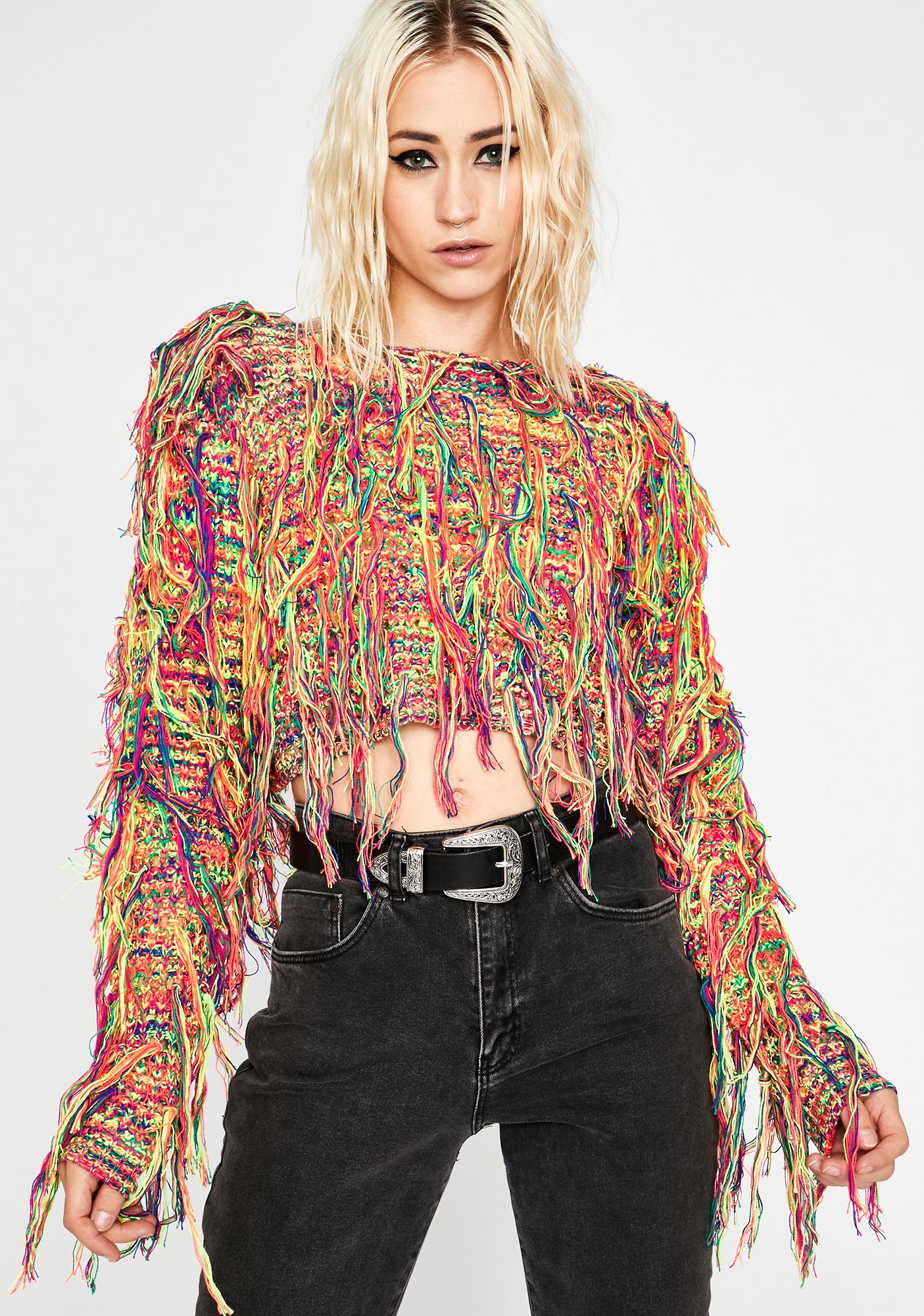 cropped fringe sweater