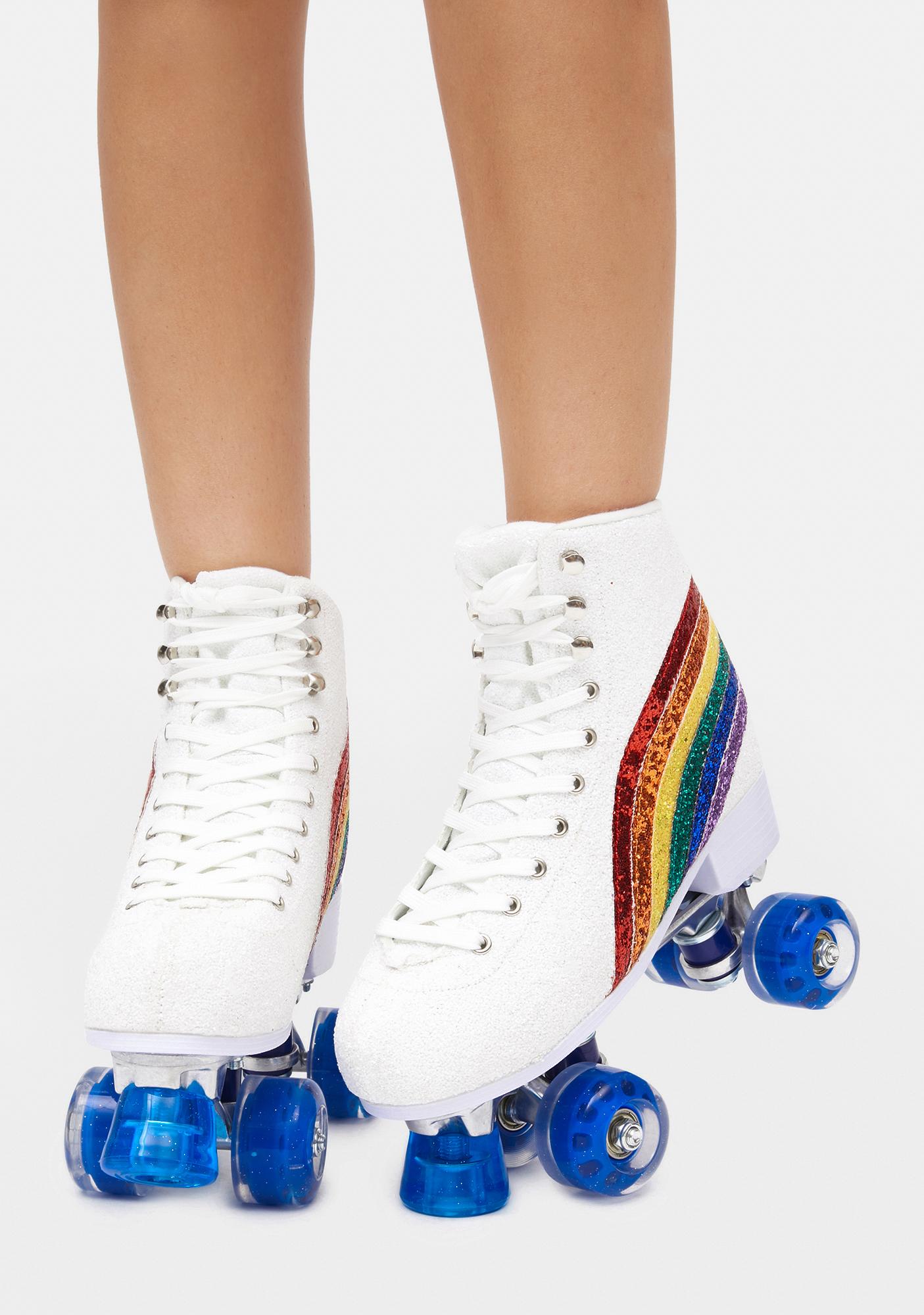 Club Exx Glitter Roller Skates White/Rainbow Dolls Kill