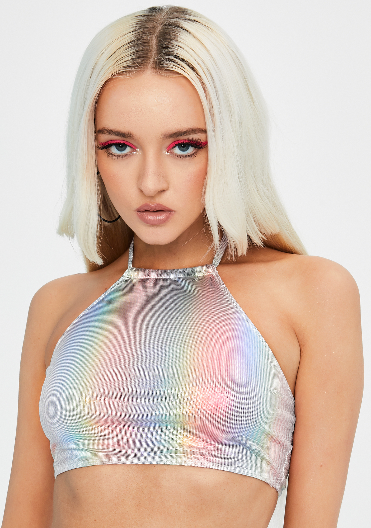 Club Exx Iridescent Halter Crop Top Rainbow Dolls Kill