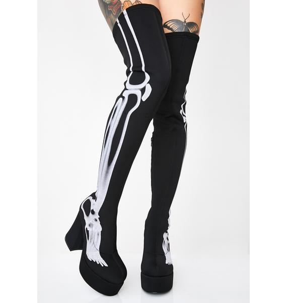 Halloween Dolls Kill Skeleton Thigh High Boots Black Dolls Kill