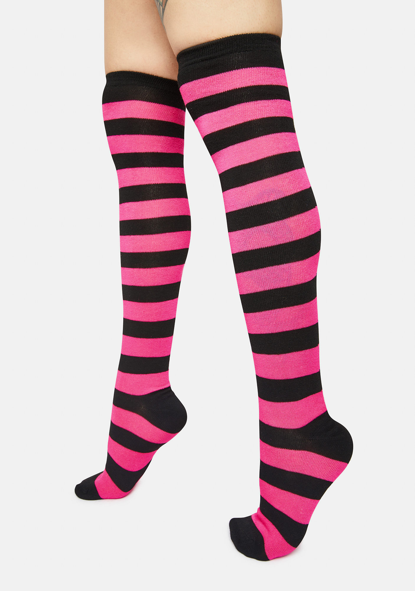 Striped Knee High Socks Black Pink Dolls Kill