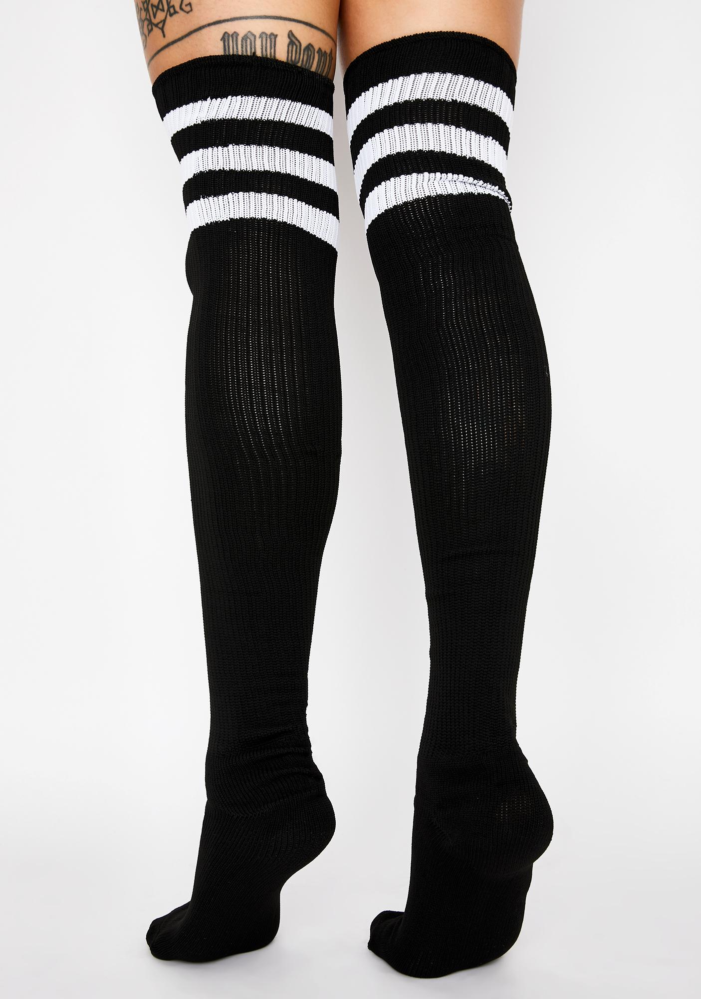 Sporty Striped Thigh High Socks Black | Dolls Kill