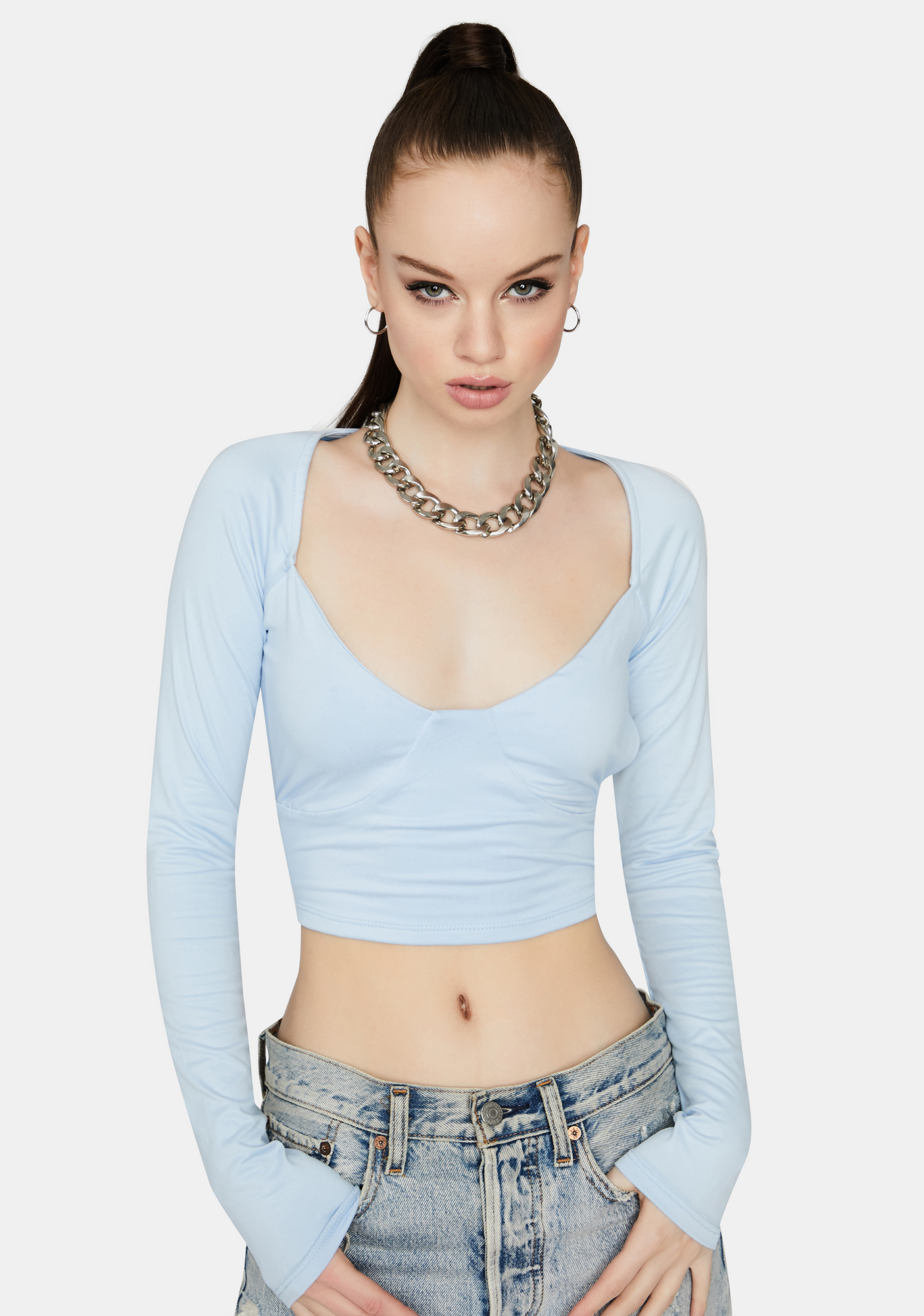 Open Back Tie Bustier Crop Top Baby Blue Dolls Kill