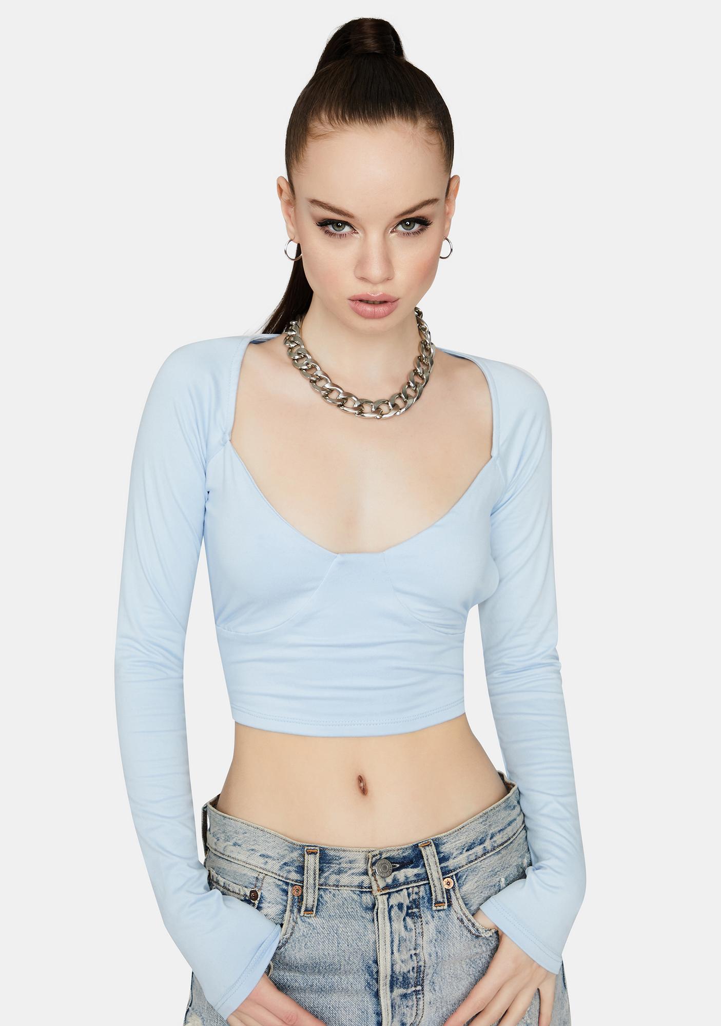 baby blue long sleeve crop top