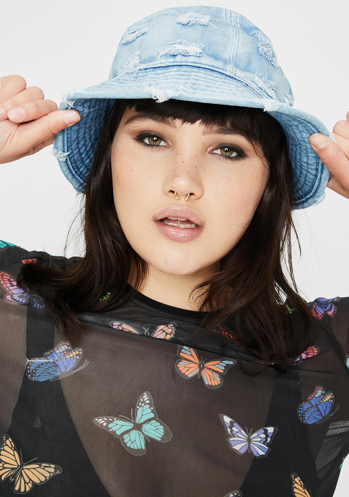 distressed denim bucket hat