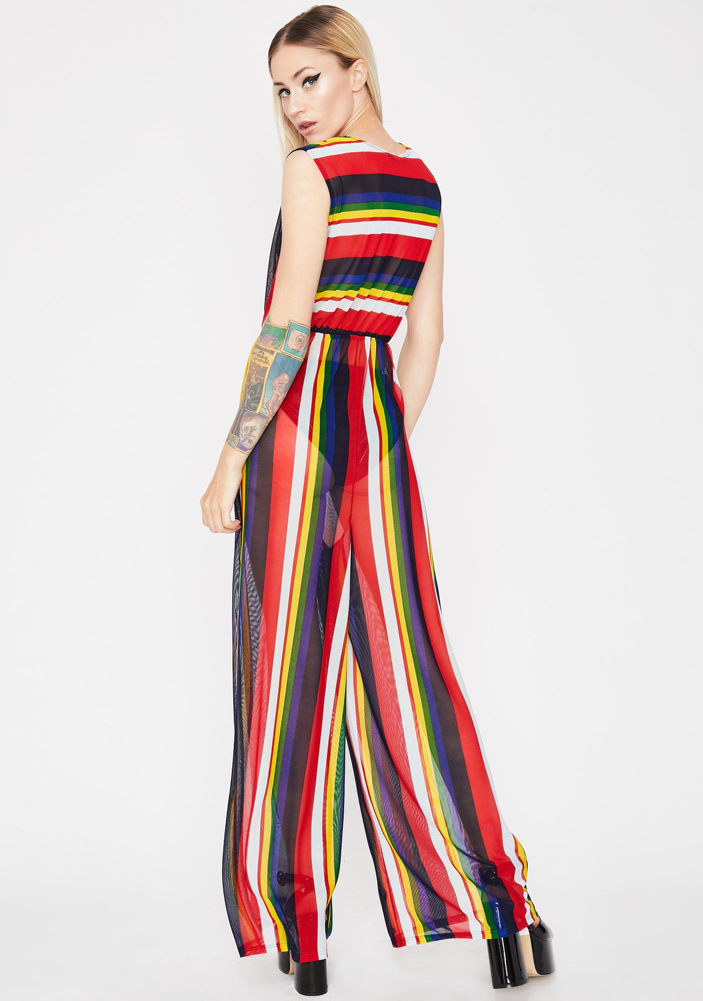 Sheer Wide Leg Rainbow Stripe Jumpsuit | Dolls Kill