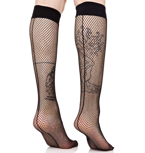 black knee high fishnet stockings