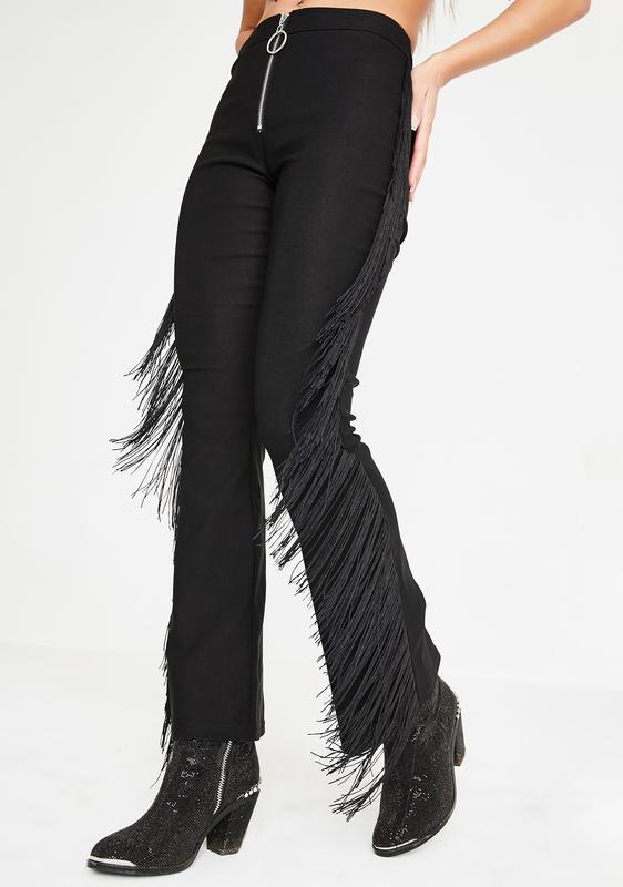 black fringe pants