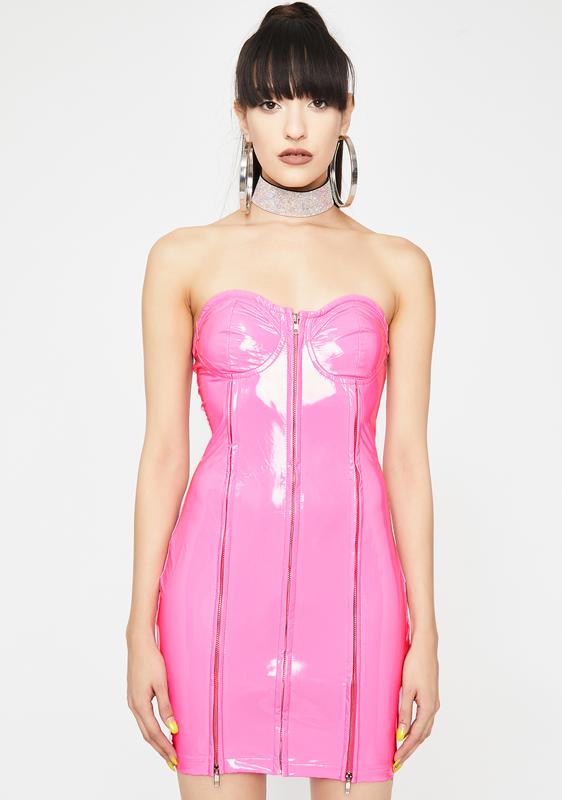 pink vinyl mini dress