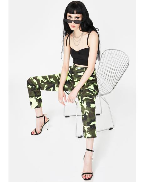 black and neon green cargo pants