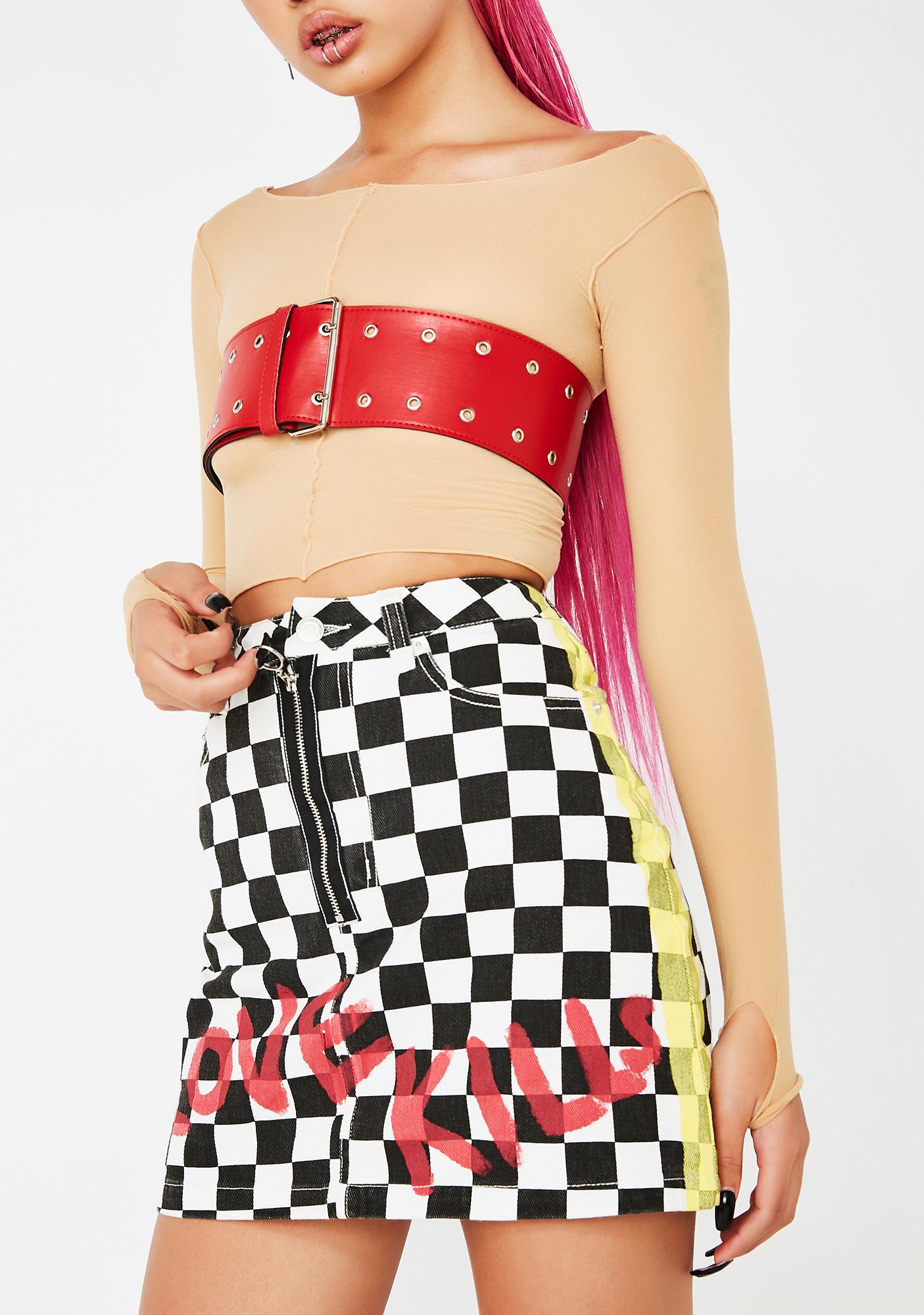denim checkered skirt