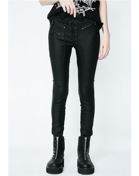 Tripp NYC Faux Leather Spiked Jeans | Dolls Kill