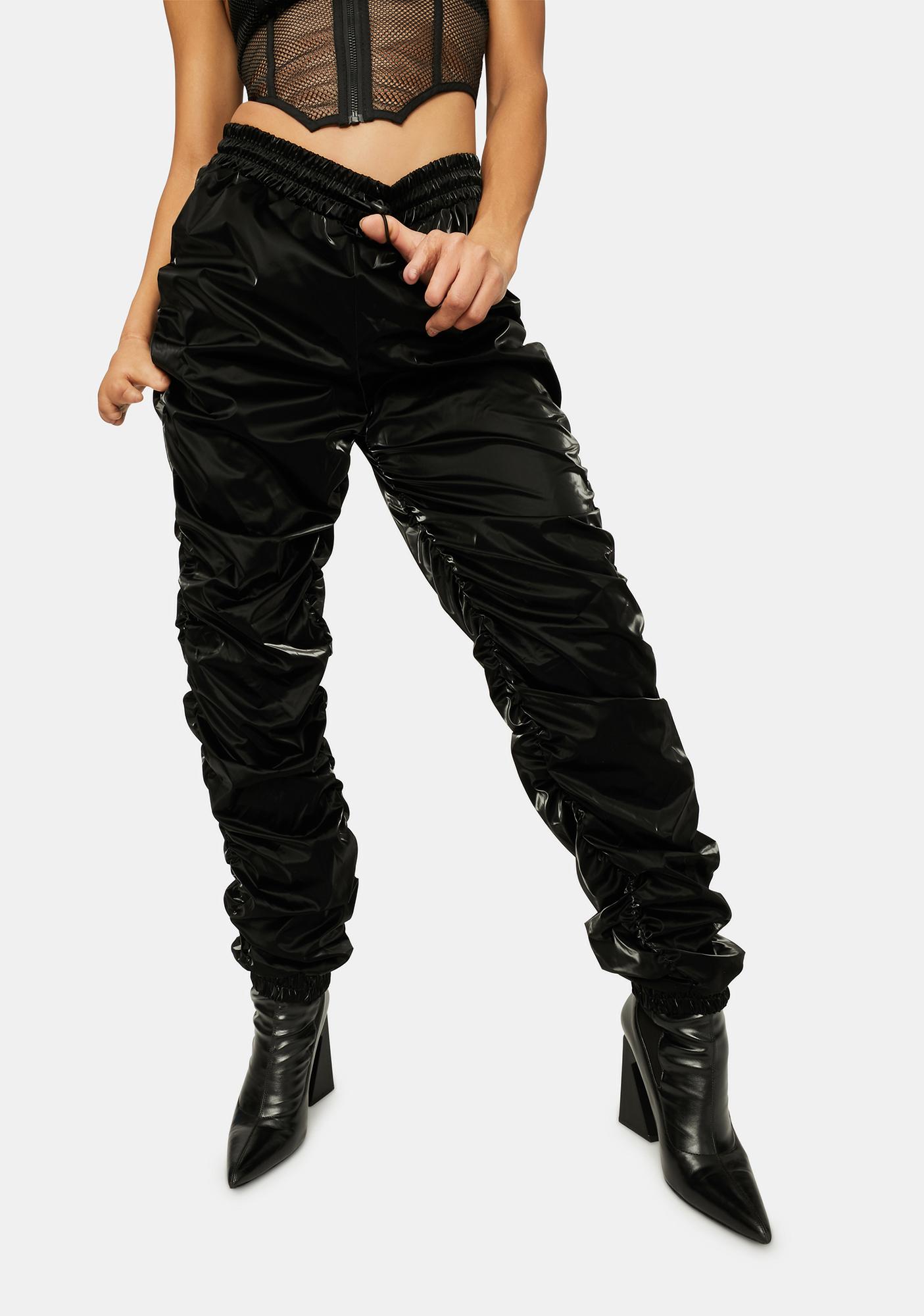 black ruched joggers