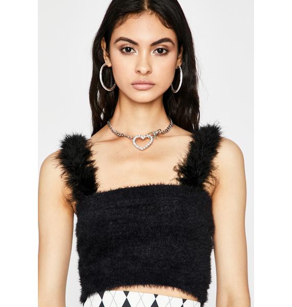 black fuzzy crop top