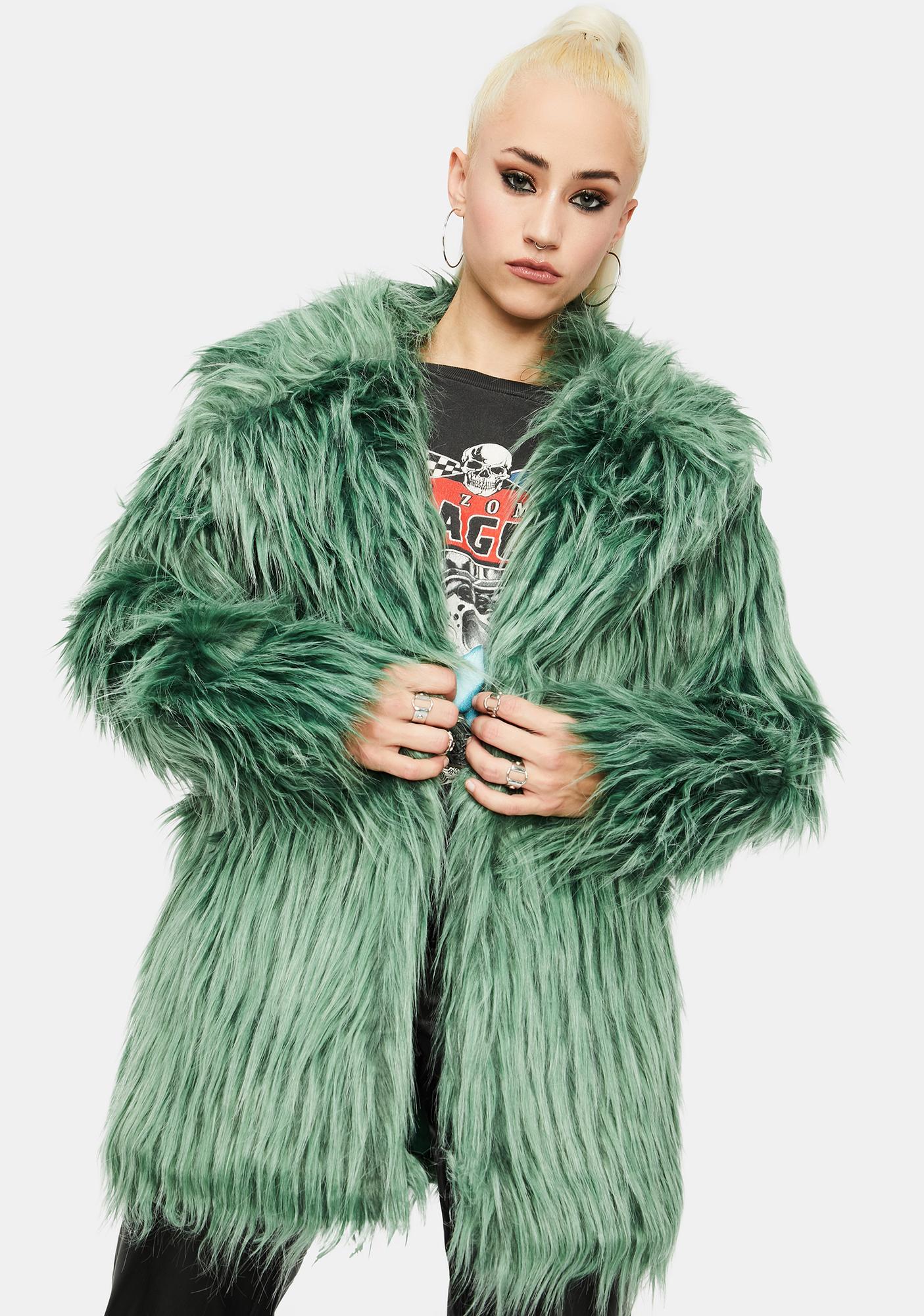 Glamorous Green Shaggy Faux Fur Coat | Dolls Kill