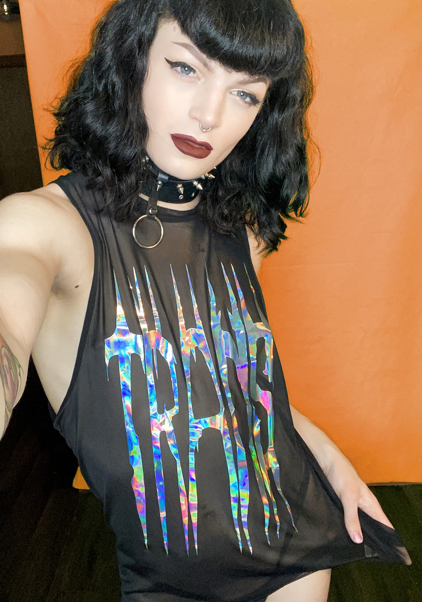 Club Exx Jersey Trans Graphic Tank Black/Rainbow Iridescent Foil