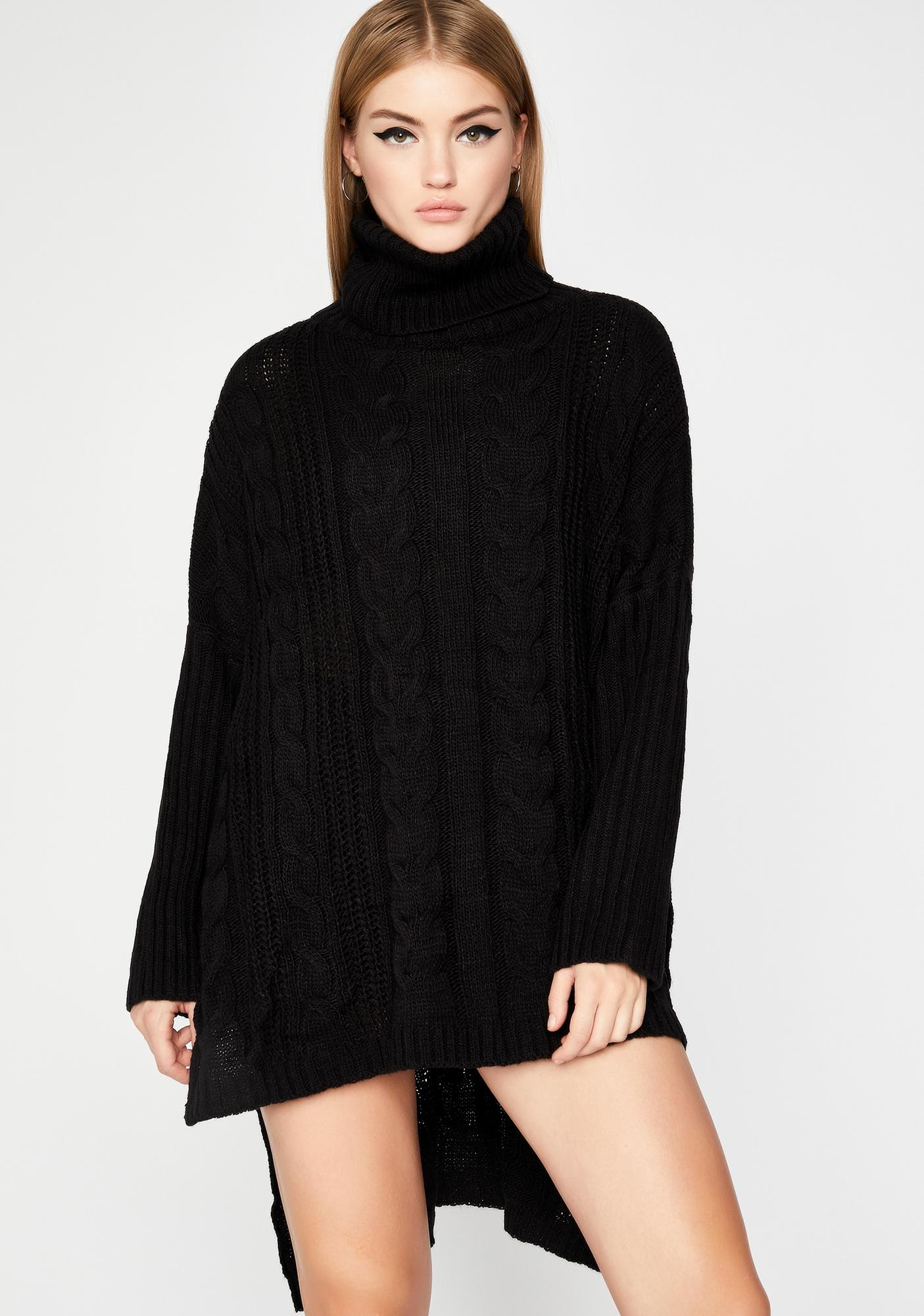 Black Cable Knit Turtleneck Oversized Sweater | Dolls Kill