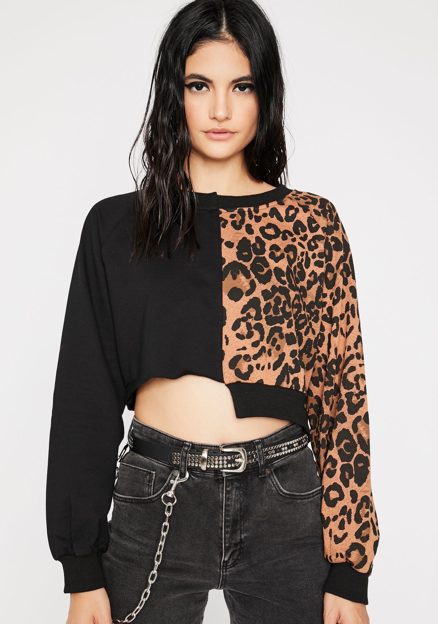 Leopard Sweater Splice Crop | Dolls Kill