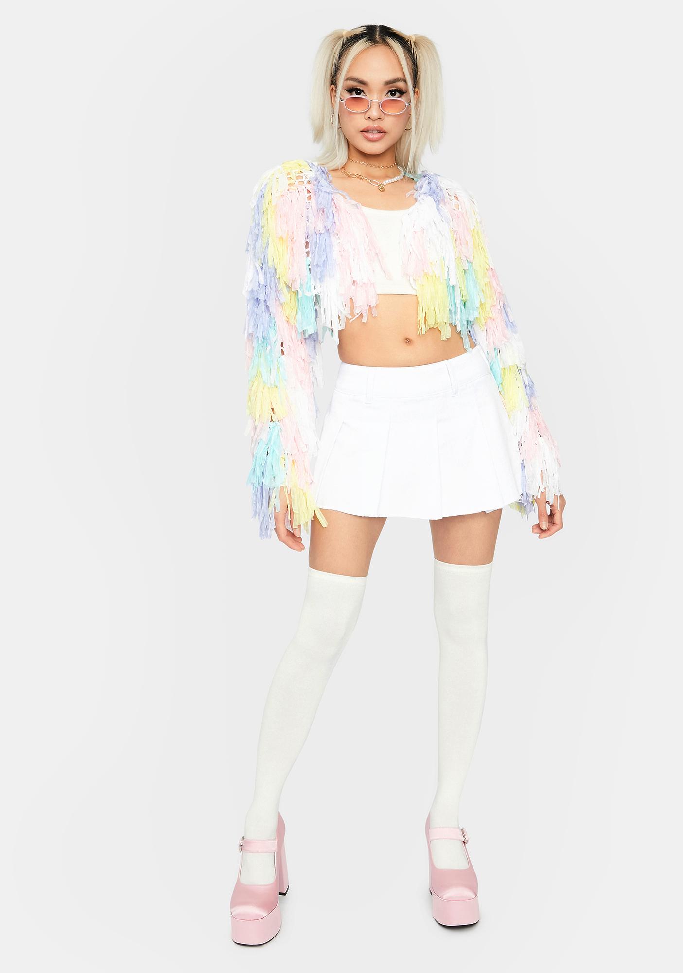 Shaggy Fringe Crop Jacket Pastel Multi Dolls Kill
