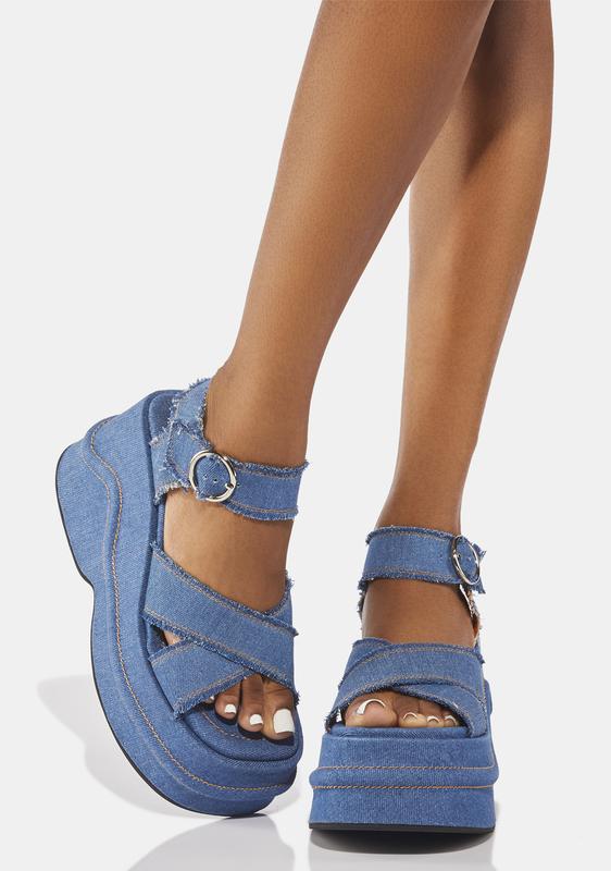 denim platform sandals