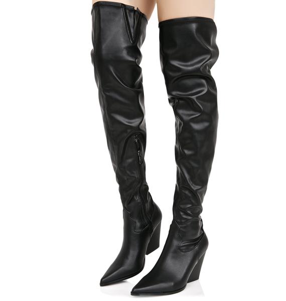 Vegan Leather Thigh High Cowboy Boots | Dolls Kill