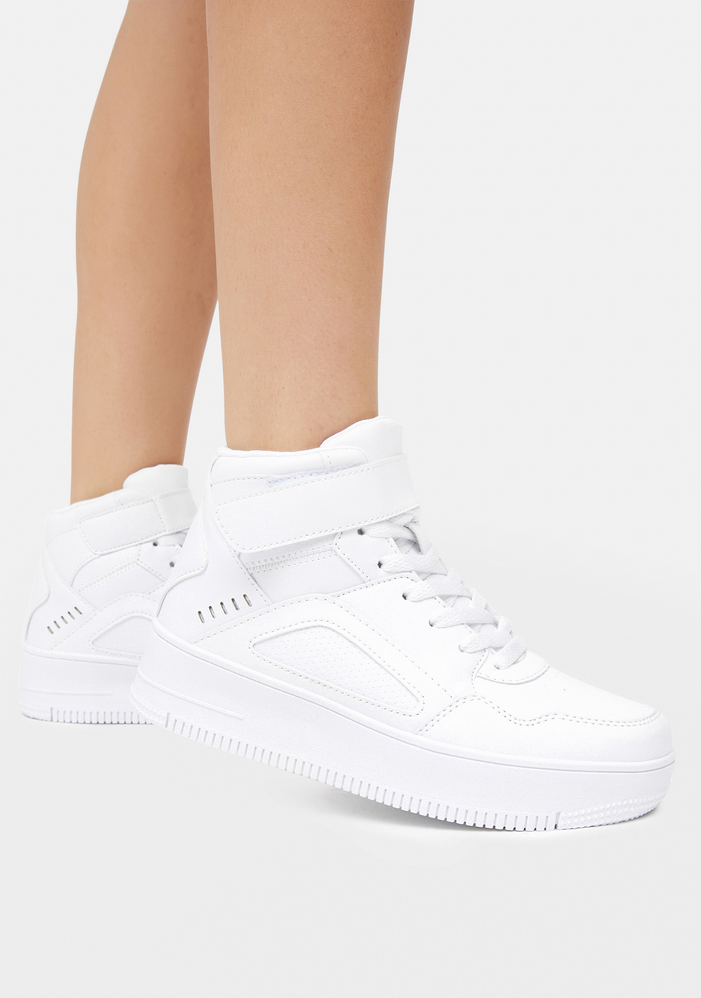 Chunky Lace Up Velcro Sneakers - White | Dolls Kill