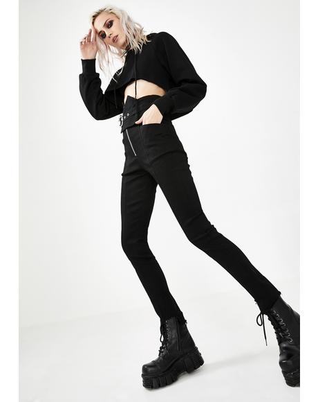 High Waist Belted Skinny Jeans