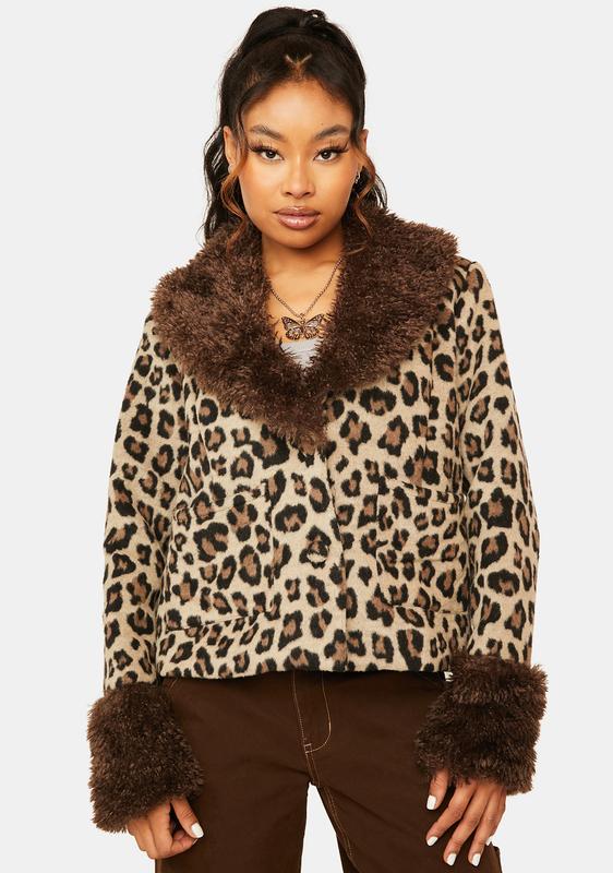 leopard print trim jacket