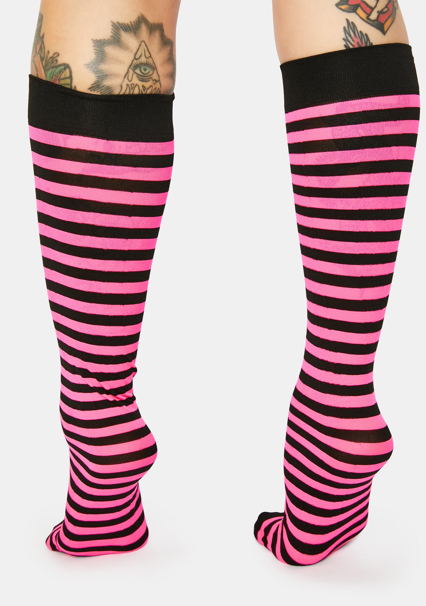 Stripe Knee High Socks - Pink/Black | Dolls Kill